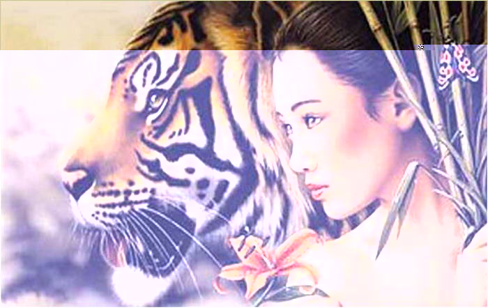 Картинка японской девушки с тигром