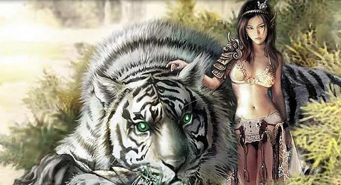 Картинки девушки фэнтези с белым тигром