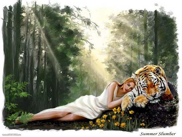 Картинки рисованные девушки и тигры (16 картинок)